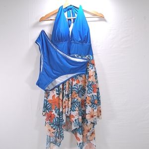 XXL blue ruffled mesh overlay skirt 2 piece. A few small picks on blue part. New